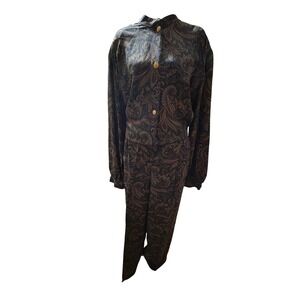 VTG Liz Claiborne 100% Silk Paisley Button Shirt Pants Set Sz 16 Secretary